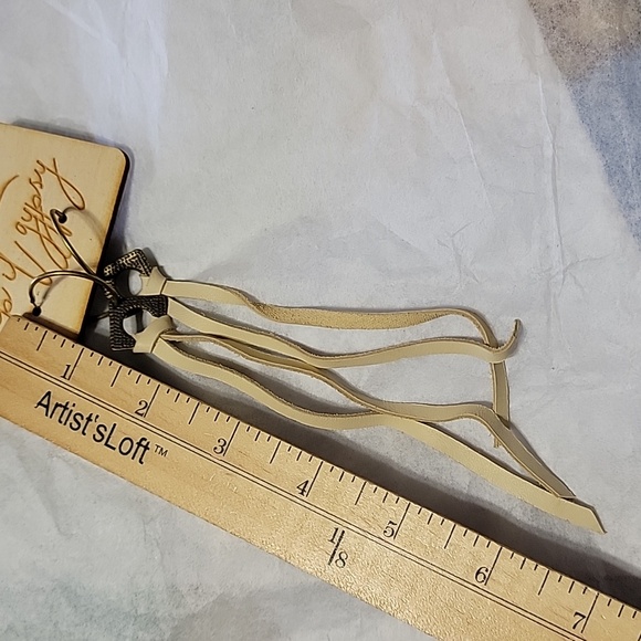 Keep It Gypsy Leather Tassels Dangle Earrings Sand Antiqued Hoops Rustic Metal - Picture 4 of 6